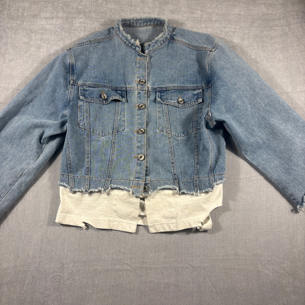 J Brand Jeans Mens Light Wash Distressed Layered Denim Jacket Blue Size S/M